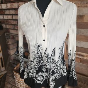 Womens East 5th Petite Black And White Top Blouse Size PM Ruffle